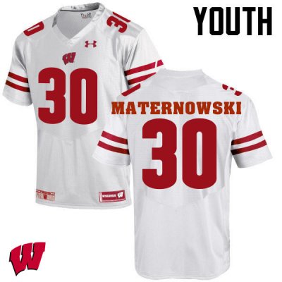 Youth Wisconsin Badgers NCAA #30 Aaron Maternowski White Authentic Under Armour Stitched College Football Jersey RT31X03GT